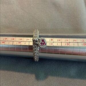 Judith Ripka Silver and Red Intricate Ring